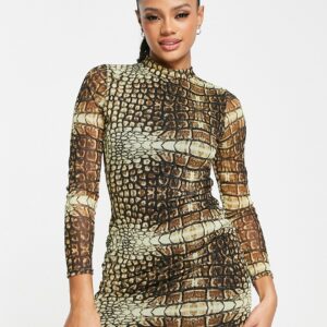 I Saw It First backless mini dress in mesh snake print-Multi