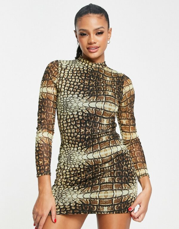 I Saw It First backless mini dress in mesh snake print-Multi