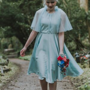 Ice Blue Satin Dress Full Circle Skirt Below The Knee Sleeveless Bridesmaid Or Wedding Guest Outfit