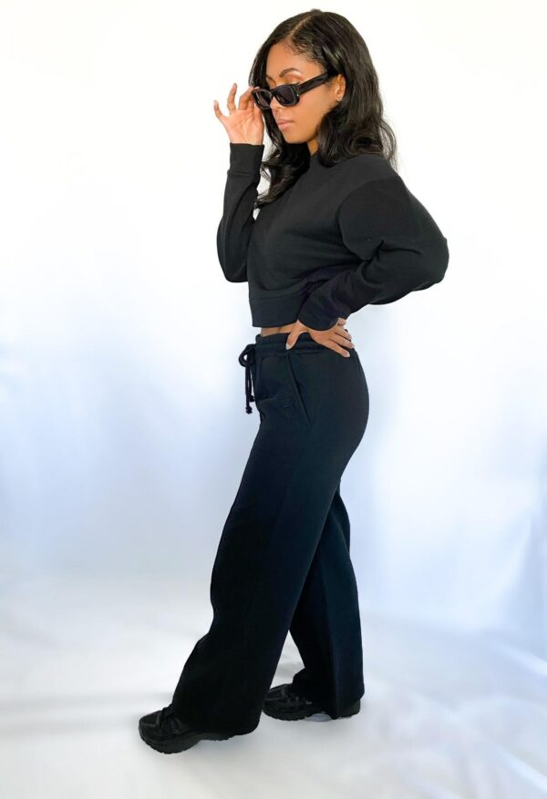 Imogen Black Recycled Jersey Wide Leg Joggers