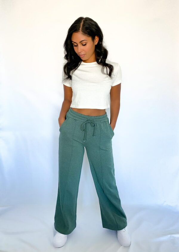 Imogen Green Recycled Jersey Wide Leg Joggers