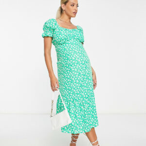 Influence Maternity tiered midi tea dress in green floral