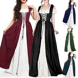 Irish Retro Vintage Medieval Renaissance Chemise OverDress Women's Costume Vintage Cosplay Vacation Casual Daily Festival Two Piece Dress Halloween