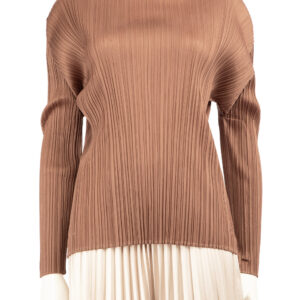 Issey Miyake Brown High-Neck Pleated Top