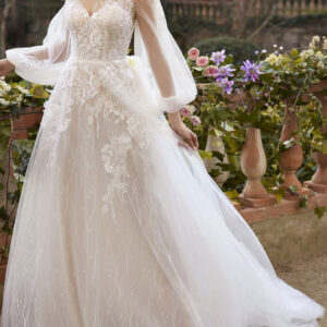 Ivory Boho Wedding Dress With Train A-Line Long Sleeves V-Neck Backless Lace Bridal Gowns Free Customization