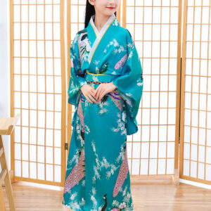 Japanes Costumes Kid's Kimono Cyan Blue Polyester Dress Oriental Women's Set Holidays Costumes