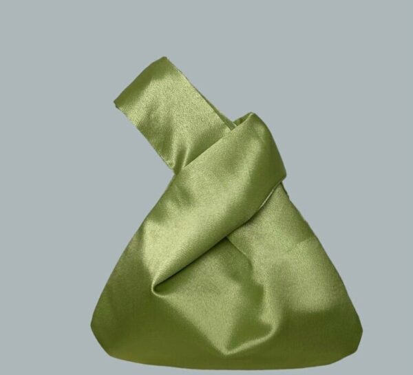 Japanese Knot Bag Purse Clutch Green Crepe Satin Wedding , Party , Special Occasion, Simple Evening Dress Prom New04