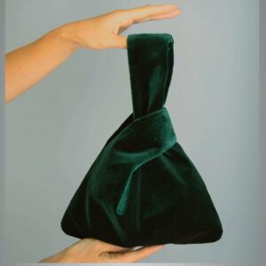 Japanese Knot Bag Purse Clutch Green Velvet Wedding , Party , Special Occasion, Simple & Elegant Evening Dress Prom