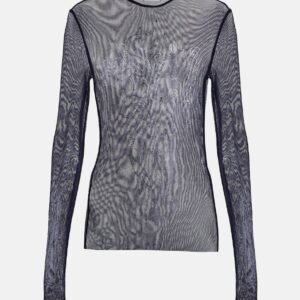 Jean Paul Gaultier Crystal-embellished printed mesh top