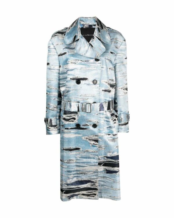 John Richmond Double-breasted Trench Coat With Iconic Runway Denim-effect Pattern