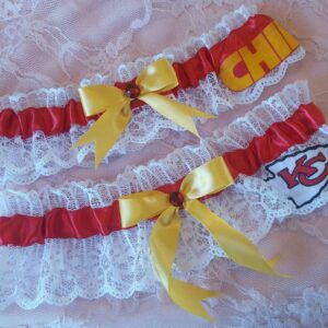 Kansas City Chiefs Inspired Wedding Bridal Garter Belt Set with White Lace