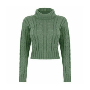 (Khaki, SM (UK 8-10)) Ladies Roll Polo Neck Cable Knitted Crop Jumper Long Sleeve Sweater Winter Top