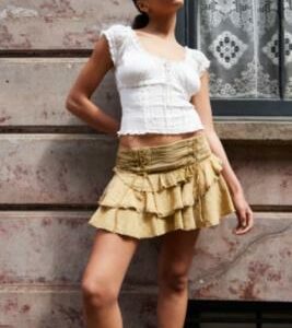 Kimchi Blue Kalani Broderie Ruffle Mini Skirt - Olive S at Urban Outfitters