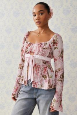 Kimchi Blue Phoebe Tie Babydoll Blouse - Pink XS at Urban Outfitters