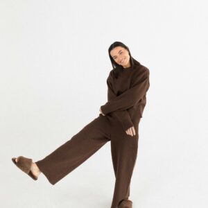 Knitted Pants Suit For Women With Matching Sweater Or Cardigan