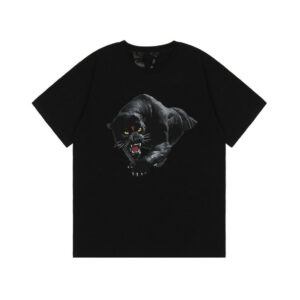 (L, Black) Vlone Panther Print Loose Shirts Short Sleeve Tee Holiday Casual Crew Neck T-Shirt Women Men Tops