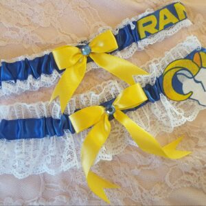 La Rams Inspired Wedding Garter Belt 2Pc Set W White Lace