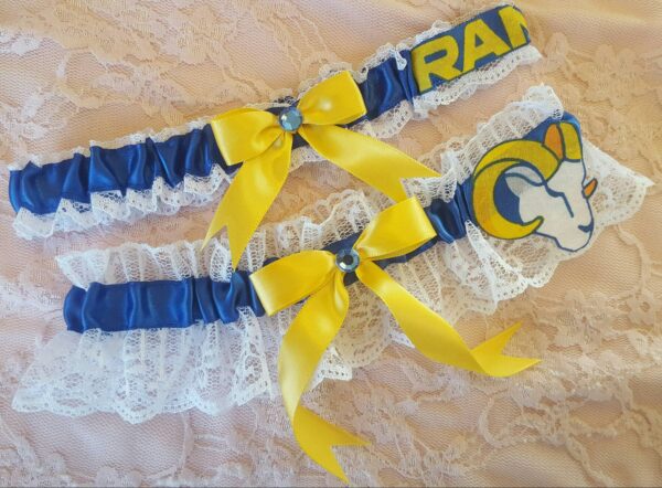 La Rams Inspired Wedding Garter Belt 2Pc Set W White Lace