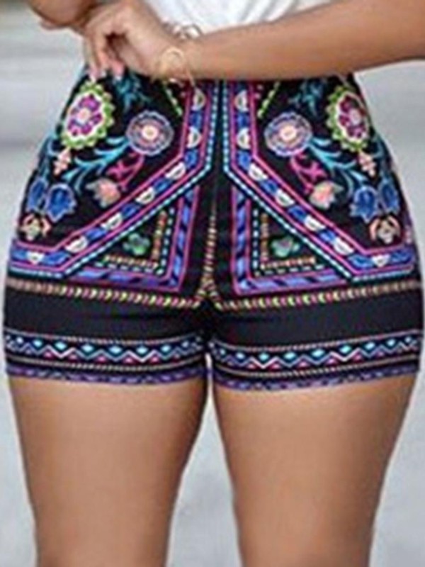 Ladies Boho Flower Printed Slim Tight Beach Shorts