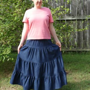 Ladies Long Modest Medium Weight Tiered Denim Peasant Skirt - You Choose Length, Size & Color