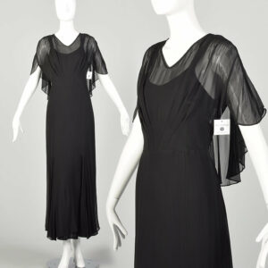 Large 1930S Little Black Dress Formal Evening Sheer 2Pc Bias Cut Art Deco Ensemble