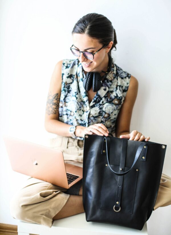 Large Leather Tote, Laptop Bag, Handmade Tote Bag For A Laptop, Black Handbag