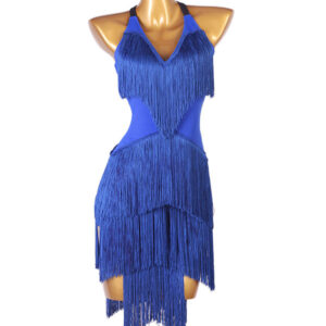 Latin Dance Costume Blue Women's Polyester Dress Backless Sexy Fringe Latin Dancer Dancing Wear