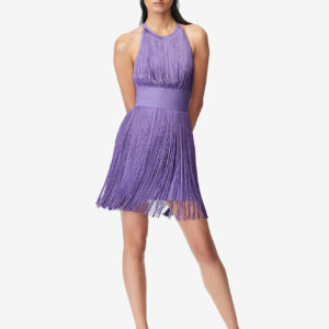 Lavender Fringe Dress Halter Backless Stylish Party Short Swing Dresses