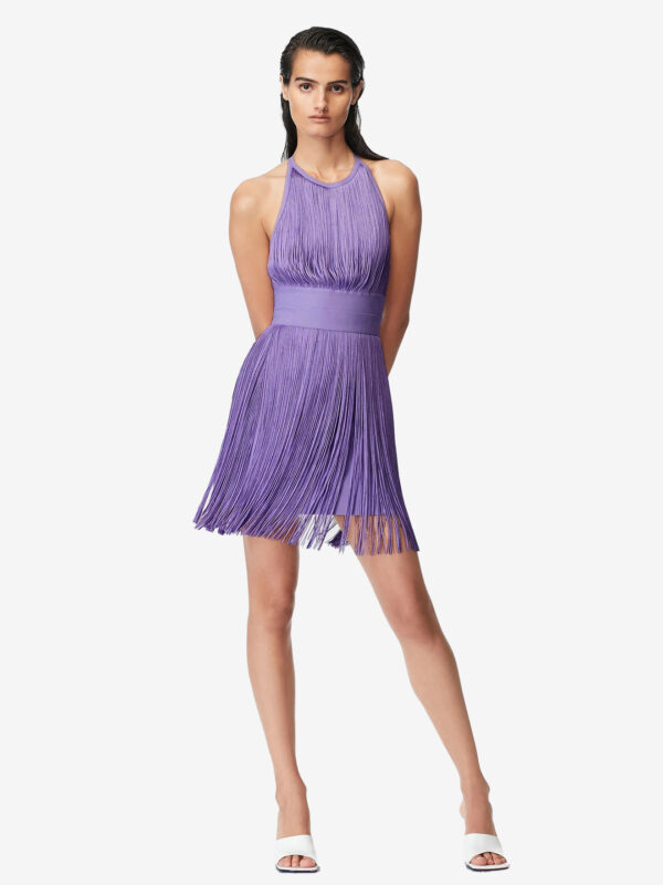 Lavender Fringe Dress Halter Backless Stylish Party Short Swing Dresses