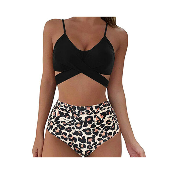 (Leopard, M) Women Bikini Swimwear Swimsuit Bathing Suit High Waist Cross Body Beach