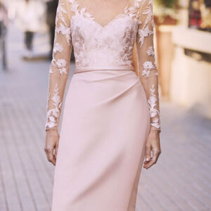 Light Pink Party Dress For Mother Of The Bride V-Neck Long Sleeves Sheath Lace Wedding Guest Dresses