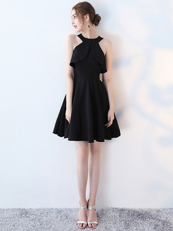 Little Black Dress Cold Shoulder Cut Out Homecoming Dresses A Line Cross Back Cocktail Dresses