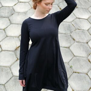 Little Black Dress, Cotton Women Long Sleeve Mini Balloon Casual Everyday Comfort Wear