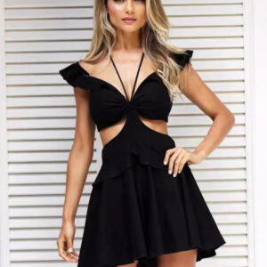 Little Black Dress Halter Ruffles Cutout Backless Party Sexy Mini Dresses