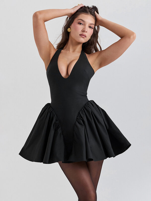 Little Black Dress Halter V-Neck Backless Party Short Swing Dresses