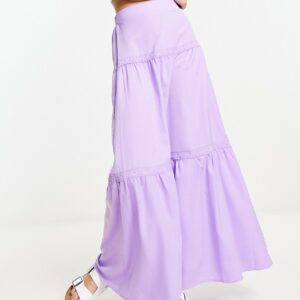 Lola May tiered maxi skirt with lace inserts in lilac-Purple