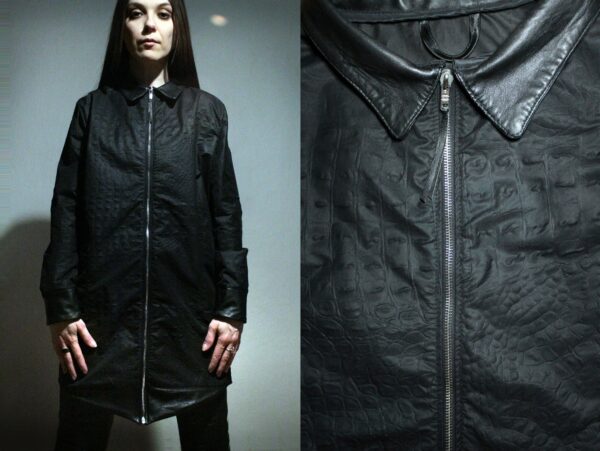 Long Black Parka Jacket With Leather Collar | Womens Windbreaker