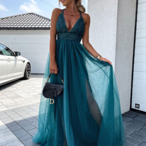 Long Party Dress V neck Backless A-line Split Beach Dress For Women