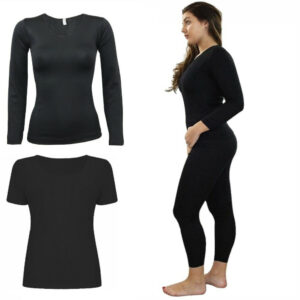 (Long Sleeve Top Only, Large) Ladies Winter Warm Thermal Black Vest Camisole