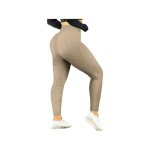 (M, Beige) Womens Butt Lifting Honeycomb High Waist Leggings