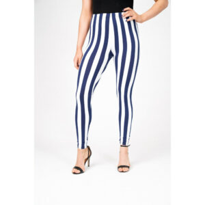 ((M)) Blue And White Striped High-Waisted Slim Fit Leggings