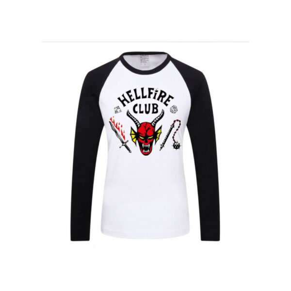 (M, White Black) Stranger Things Hellfire Club T Shirt Long Sleeved Unisex Season 4 80s Nostalgia Retro D&d Long Sleeve T-shirt Blouse Tops