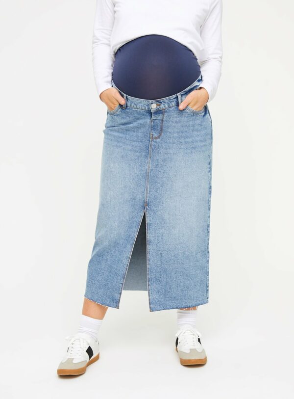 MATERNITY Overbump Mid Wash Denim Maxi Skirt 14