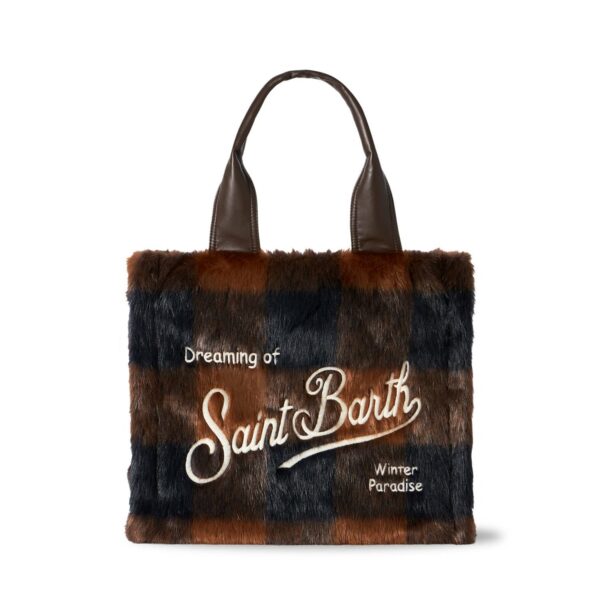 MC2 Saint Barth Brown Check Furry Flavea Handbag