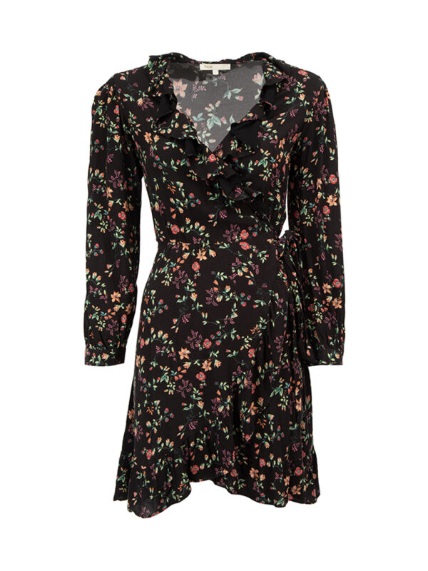 Maje Black Floral Print Mini Wrap Dress