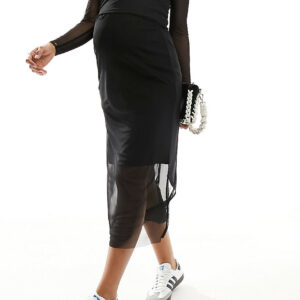 Mamalicious Maternity mesh over the bump midi skirt co-ord in black