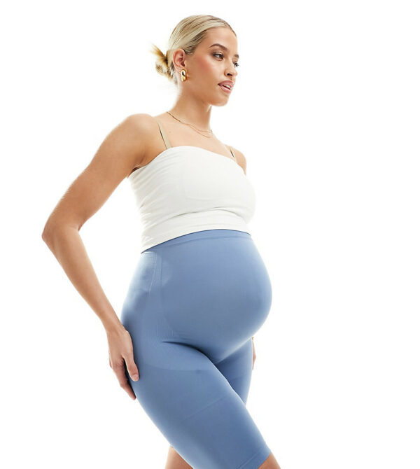 Mamalicious Maternity over the bump shapewear shorts in denim blue