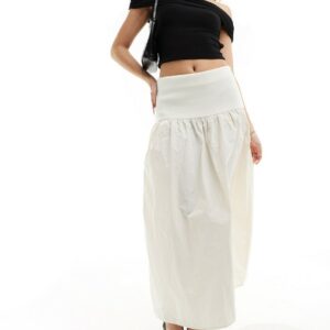 Mango bubble hem midi skirt in white