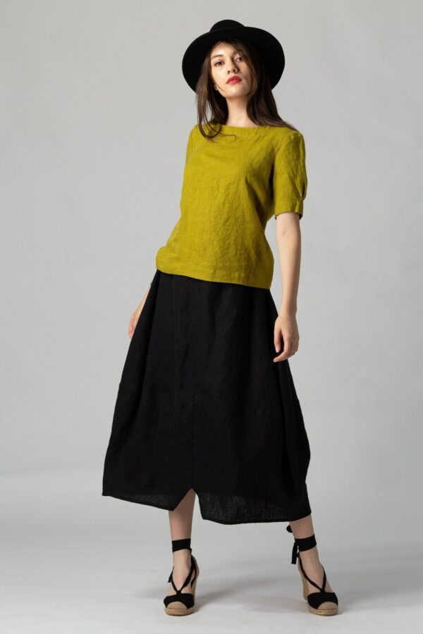 Manon Black Linen Bubble Skirt, Maxi Heavy Tulip Natural Clothing