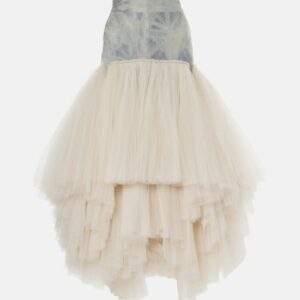 Maticevski Graceful denim and tulle maxi skirt